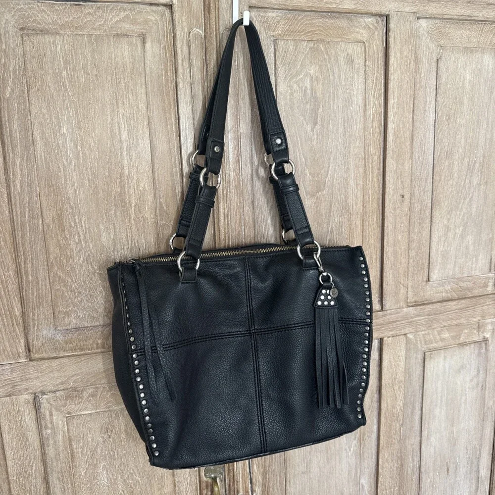 The Sak Silverlake Black Leather Studded Fringe Tote